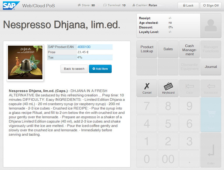 screenshot SAP point of sales solution